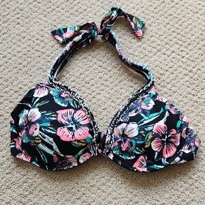 Floral Black and Pink Bikini Top